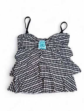 24th & Ocean Black, White, Turquoise Ruffle Tankini Swim Top Women's Size M